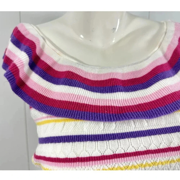 NWT Emily Wonder Sz S Women Multicolor Striped Cropped Top Shirt Open Shoulder - Picture 2 of 7